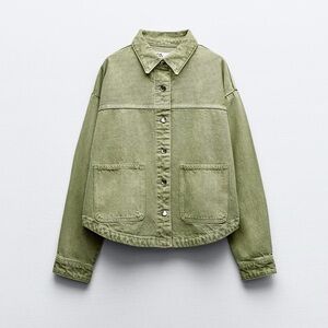 Zara Green Pocket Denim Jacket, Size M, Color green